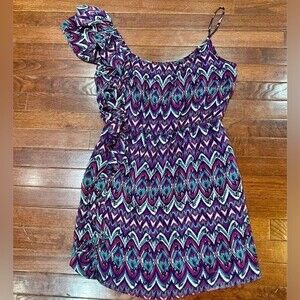 Modern Love one shoulder ruffle abstract print dress size medium